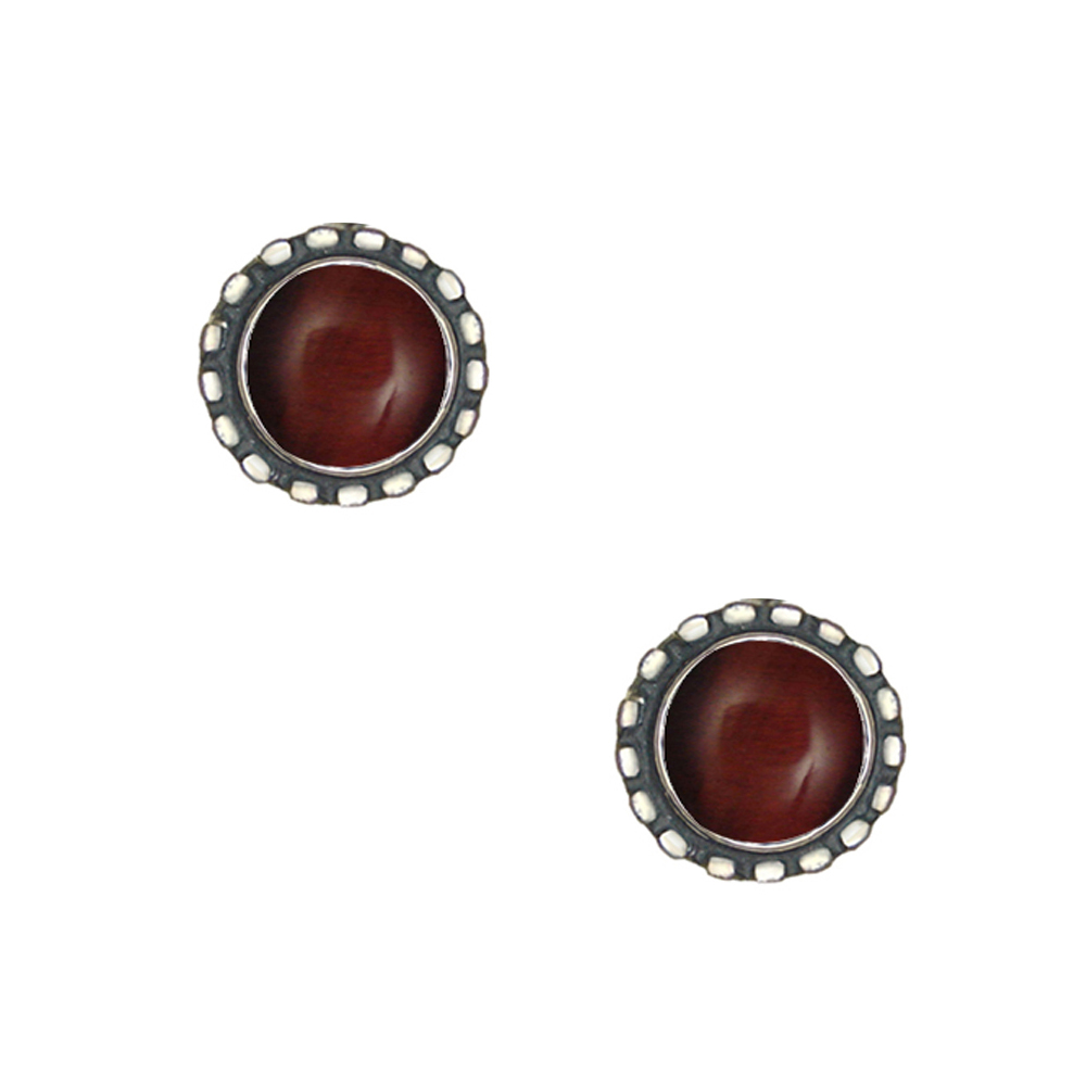 Sterling Silver Petite Red Tiger Eye Post Stud Earrings